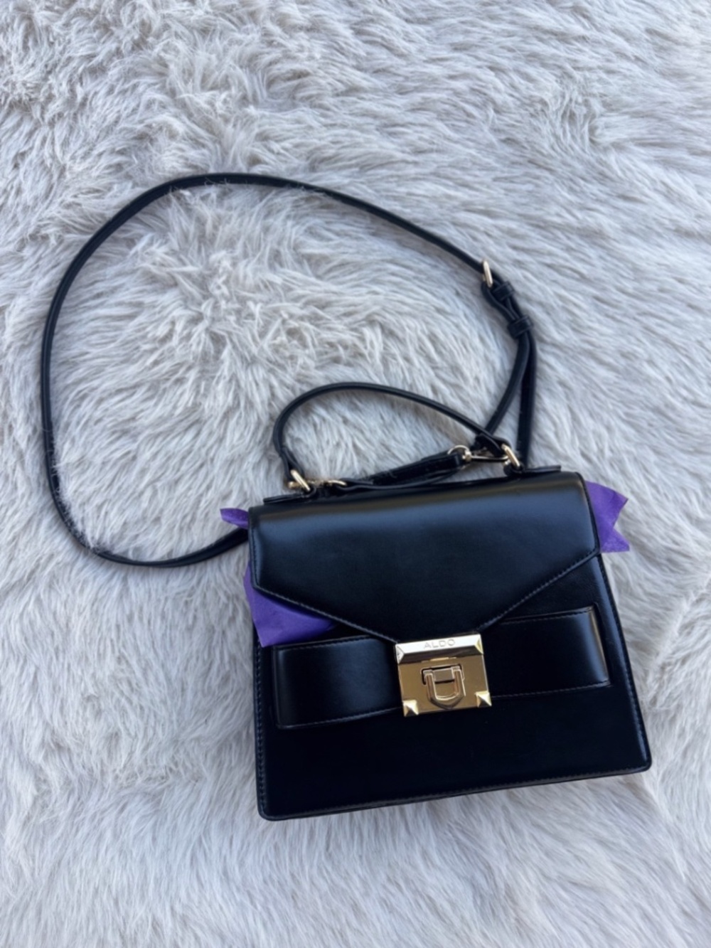 ALDO Office Chic Women's Purse Bag Black w/Gold Hardware Adjustable Strap